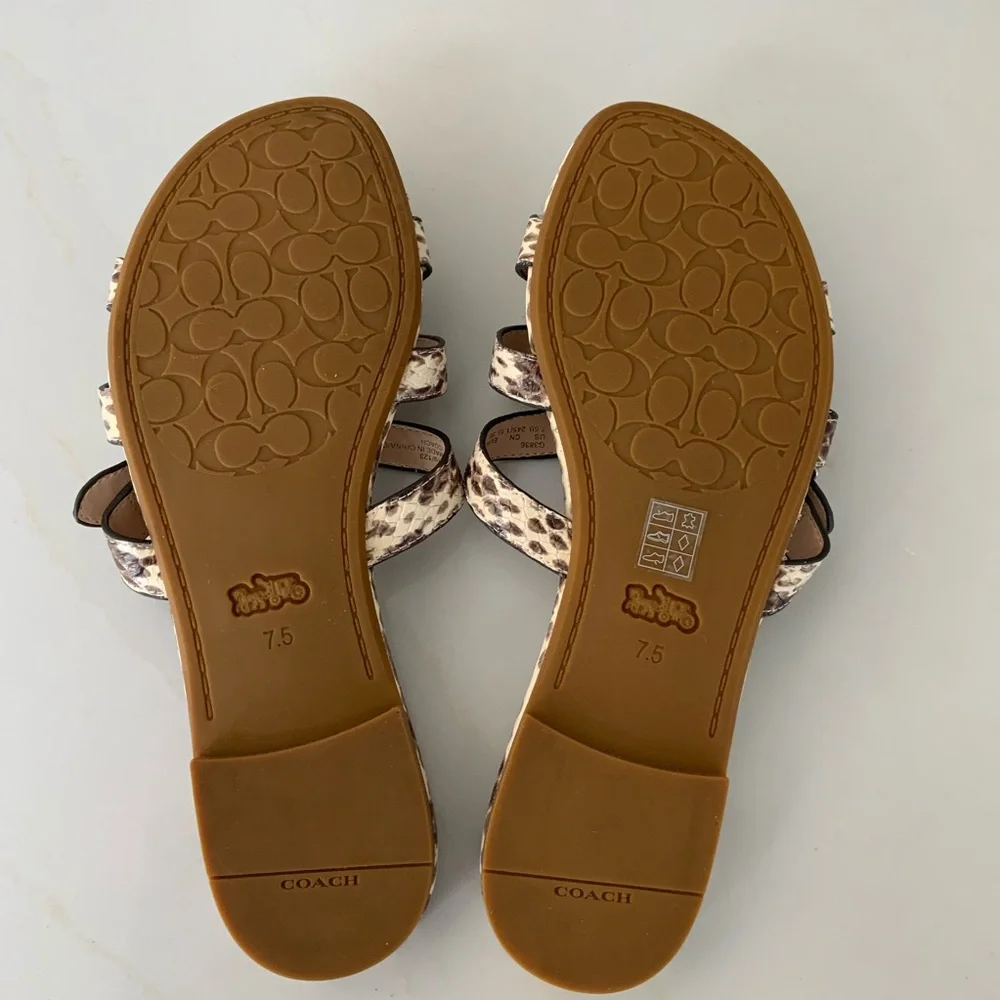 Coach Leather Kennedy Flat Slip On Open Toe Ivory Snake Sandals US 7.5 - Picture 7 of 10